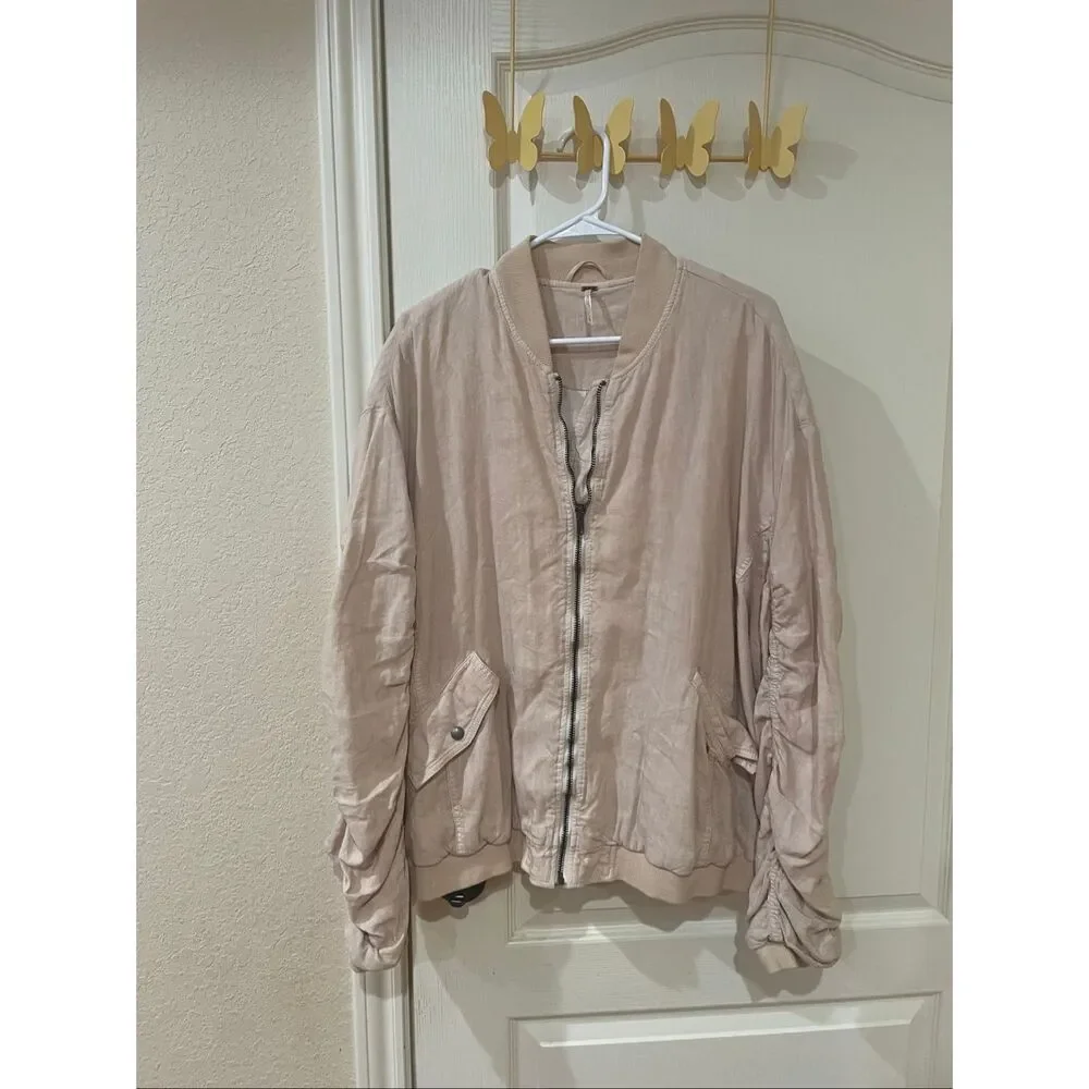 Free People Ruched Linen Blend Bomber jacket size large